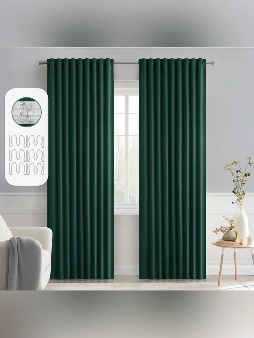MIULEE Dark Green Blackout Curtains 84” x 32” 2 Panels